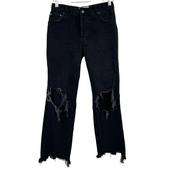 We The Free Women’s Size 25 Black Denim Crop Distressed Jeans Raw Hem Hi-Rise - Picture 2 of 9